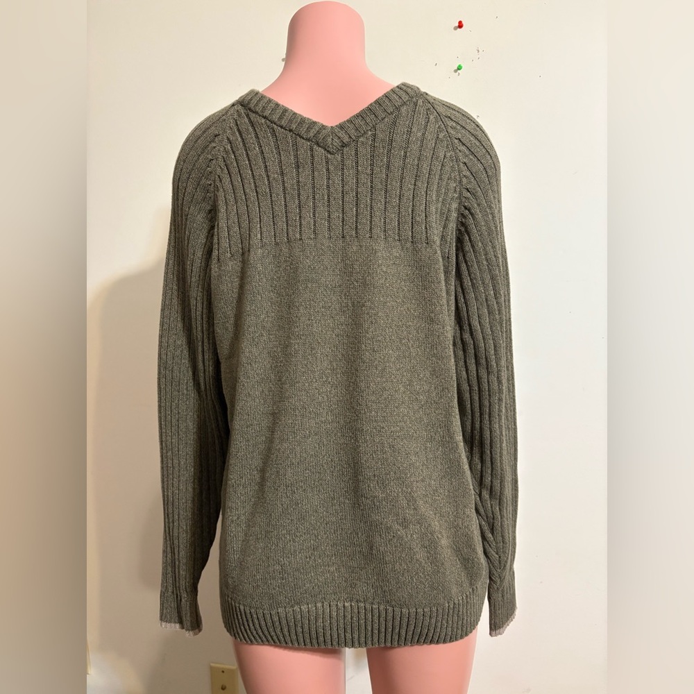 Columbia Mens Pullover Knit‎ Sweater Large Moss Green V neck Long Sleeve Cotton